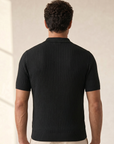 Gran Sasso Cotton Linen Ribbed Polo – BLACK - Mid-body Back