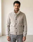 WOOL-BLEND BOMBER WITH DETACHABLE FAUX-FUR COLLAR – GREY - Hero Front