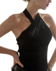 Asymmetric Rib Halter With Beading - AUTUMN CASHMERE