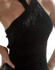 Asymmetric Rib Halter With Beading - AUTUMN CASHMERE