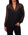 Tomei Lurex Striped Chiffon Peasant Blouse - VELVET