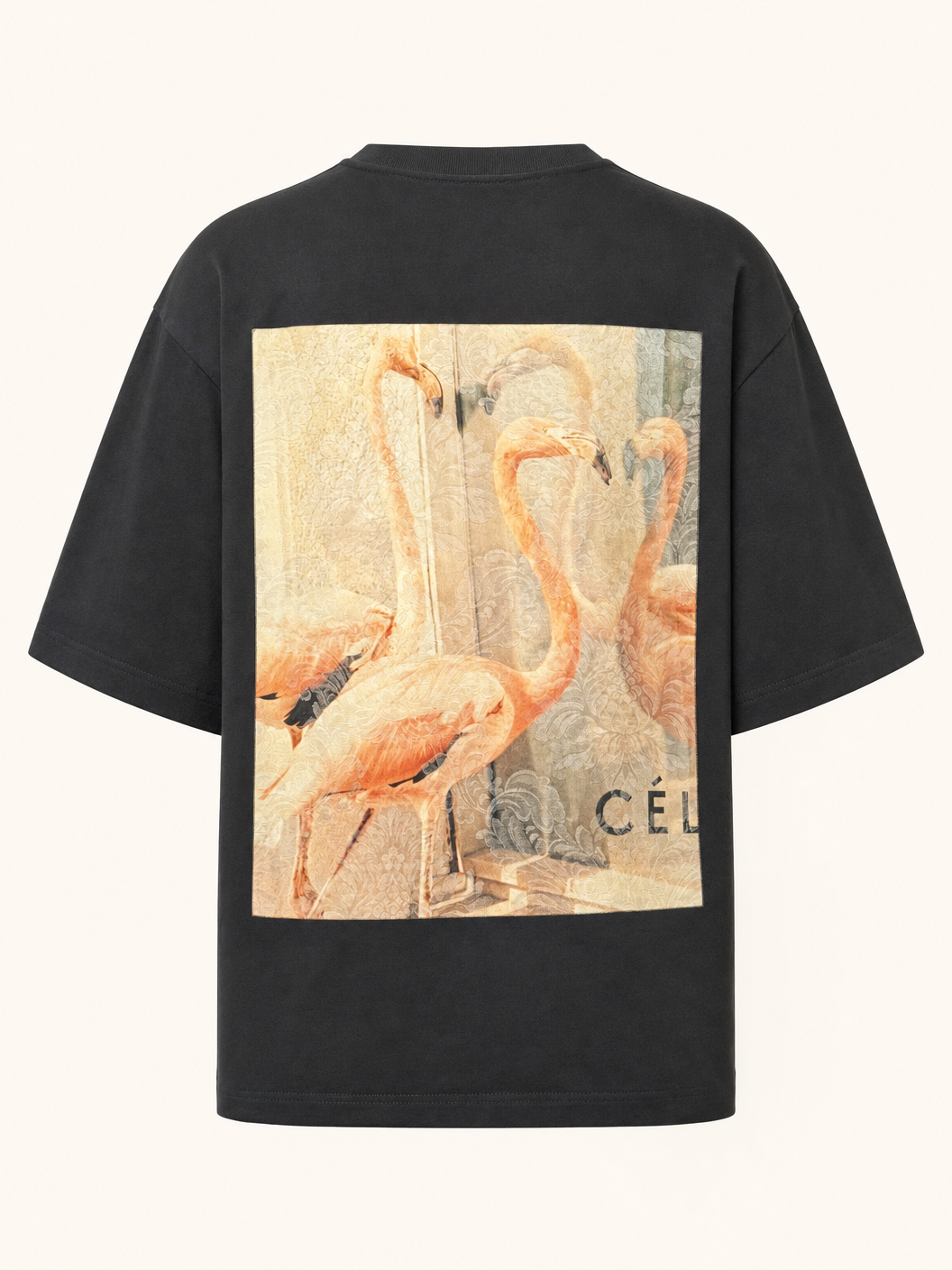 Bastille Damasc Printed T-Shirt Sel — Black — Ghost Mannequin Back