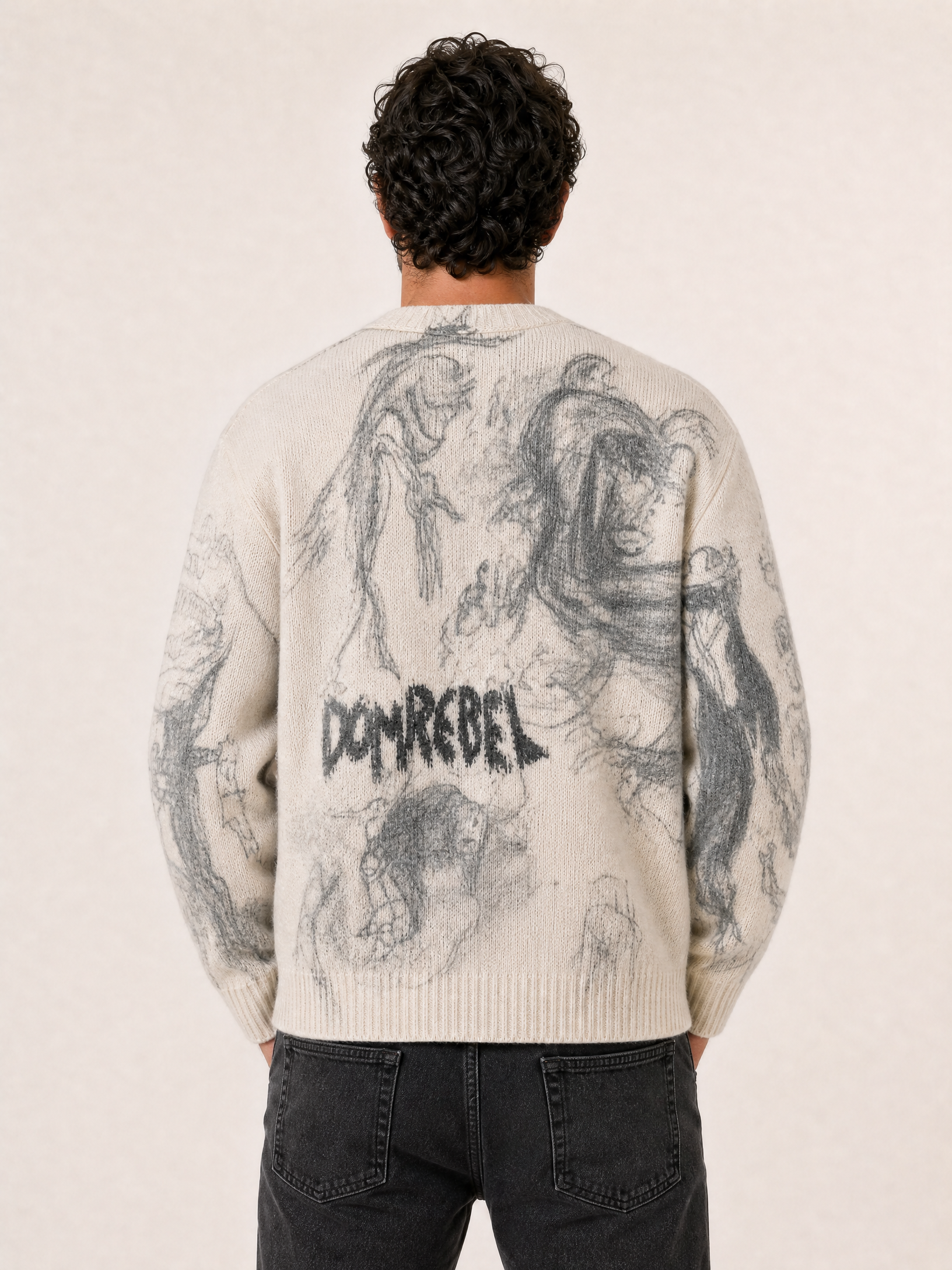 DRAWINGS CARDIGAN - DOM REBEL – IVORY - Hero Back