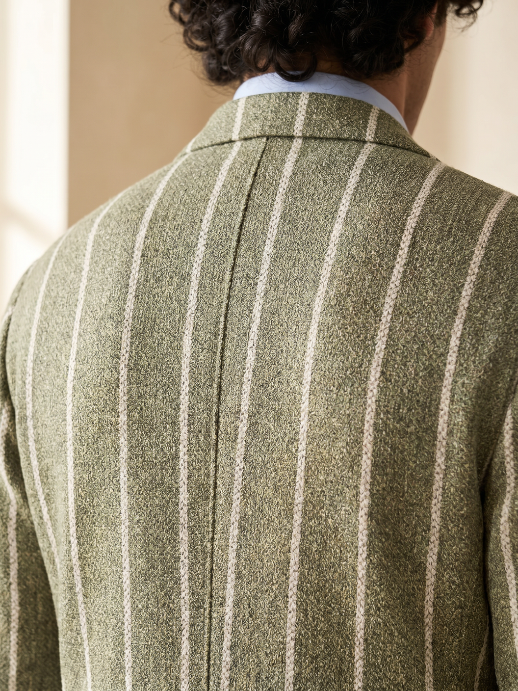 Fugàto Wide Pin Stripe Knit Blazer – Green - Detail Back