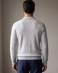 FERRANTE MERINO WOOL DIAMOND JACQUARD FOUR-BUTTON POLO – LIGHT GREY - Mid-body Back
