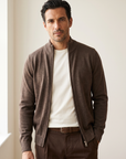 FERRANTE ESSENTIAL MERINO WOOL FULL-ZIP KNIT – WARM BROWN - Hero Front