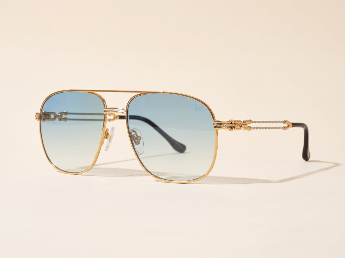 Vintage Frames Snatch Double Rope Edition 18KT Two-Tone Gold – Pastel Blue – YELLOW / WHITE GOLD / PASTEL BLUE - Three-quarter