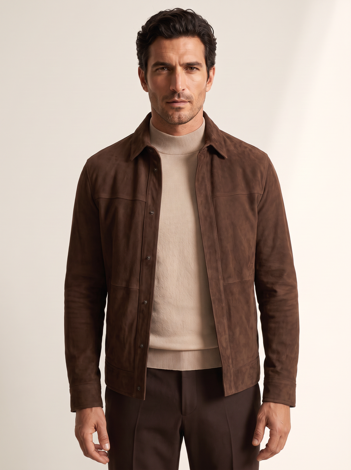 FERRANTE ESSENTIAL GARMENT-DYED MERINO MOCK NECK – LIGHT SANDY BEIGE - Hero Front