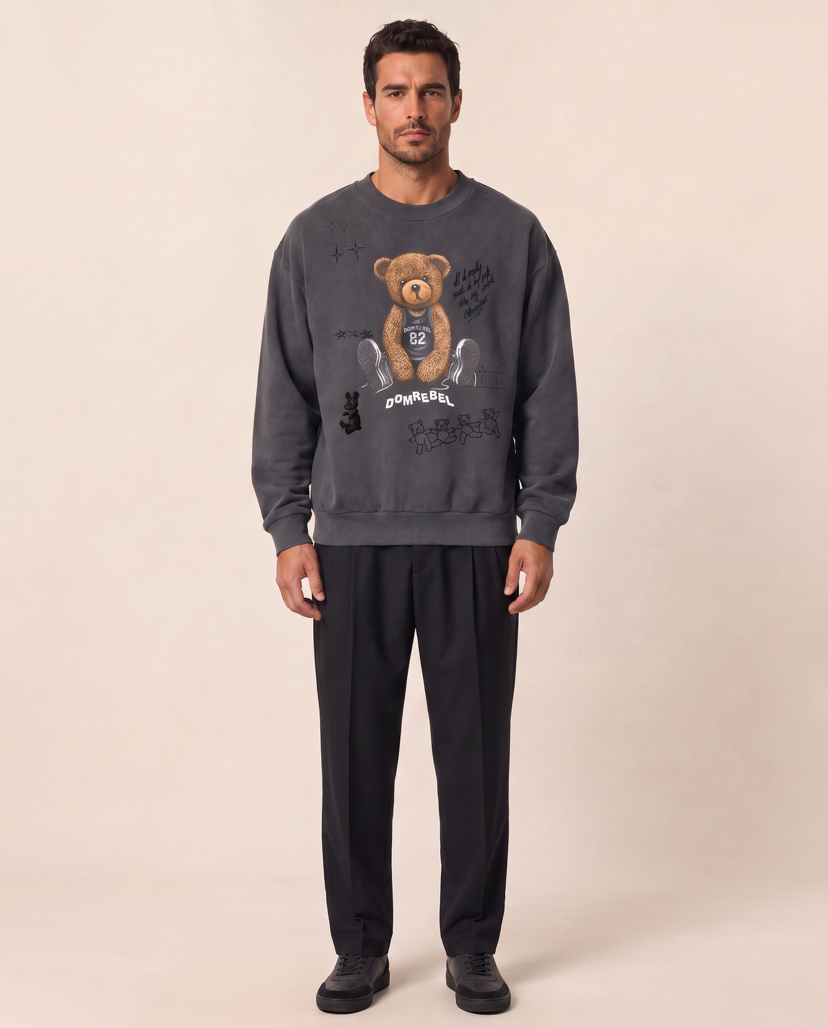 PLAY SKETCH SWEATSHIRT - DOM REBEL – FADE BLACK - Full Front Model