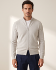RICE STITCH FULL-ZIP CARDIGAN – SLATE - Hero Front