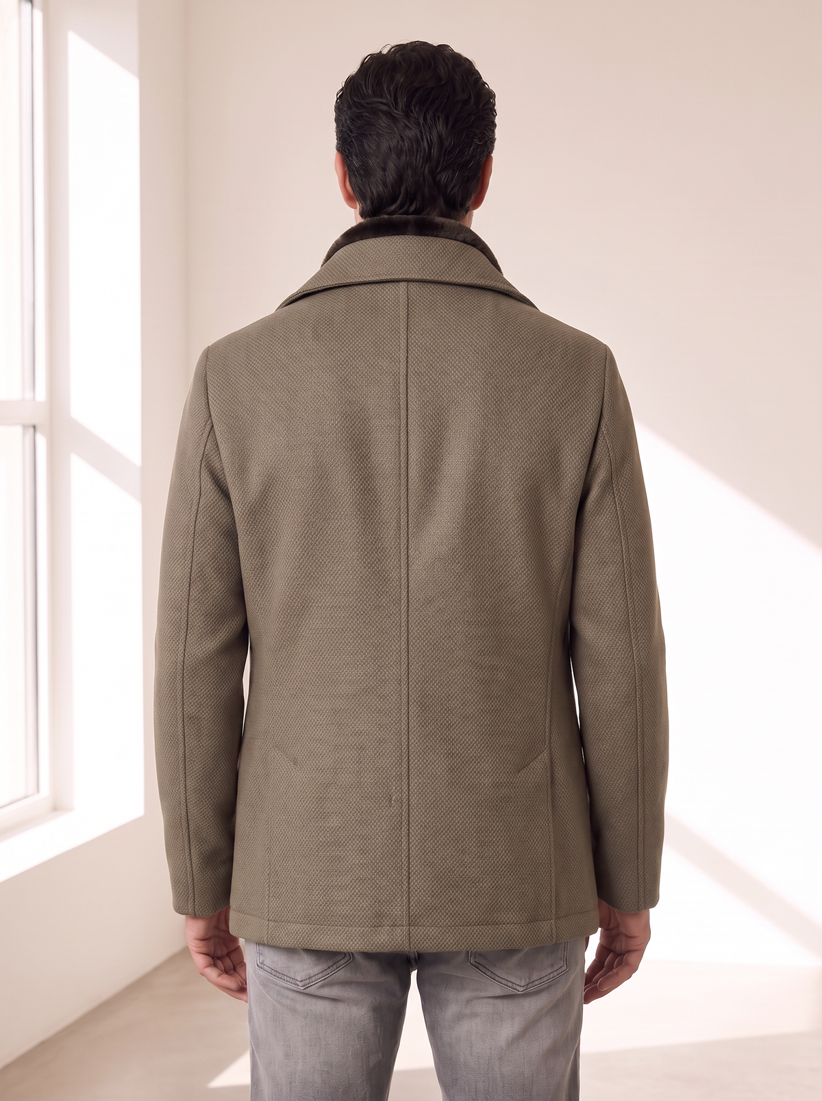 WOOL-BLEND JACKET WITH DETACHABLE BIB – OLIVE - Mid-body Back