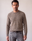 FERRANTE ROYAL RED WOOL-CASHMERE MELANGE CREWNECK – WARM BROWN GREY CREAM MELANGE - Hero Front