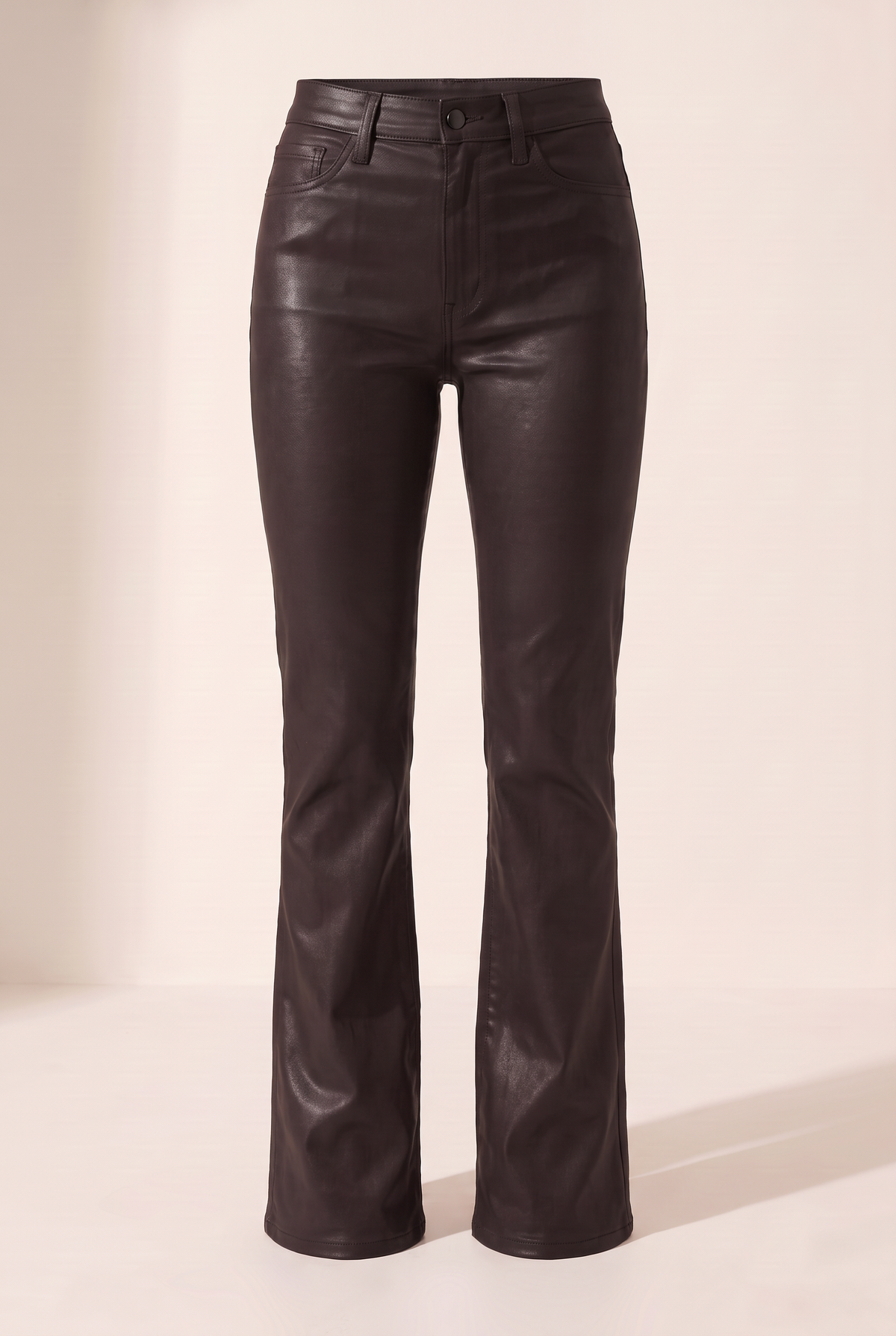 Evie High Rise Slim Boot Pant - PISTOLA – COATED MOCHA - Ghost Mannequin Front