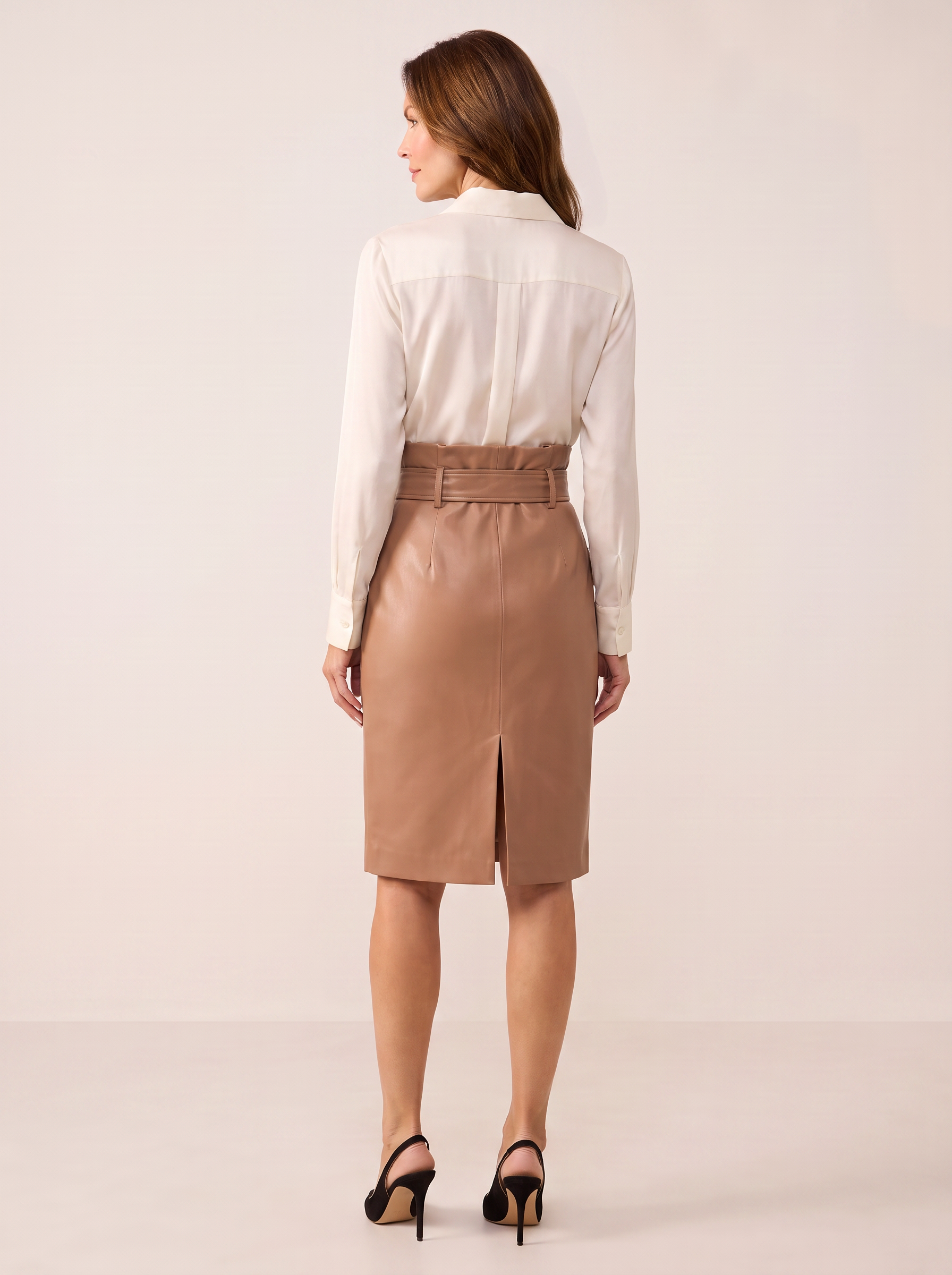 Kaelis Vegan Leather Skirt – SOFT COGNAC - Full Back Model