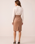 Kaelis Vegan Leather Skirt – SOFT COGNAC - Full Back Model