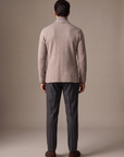 FERRANTE MERINO WOOL DOUBLE-BREASTED KNIT JACKET – WARM BEIGE TAUPE - Full Back Model