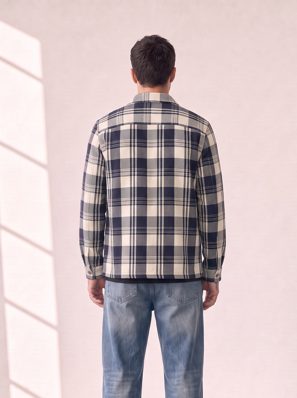STRUCTURED CHECK OVERSHIRT - LES DEUX – DARK NAVY - Hero Back