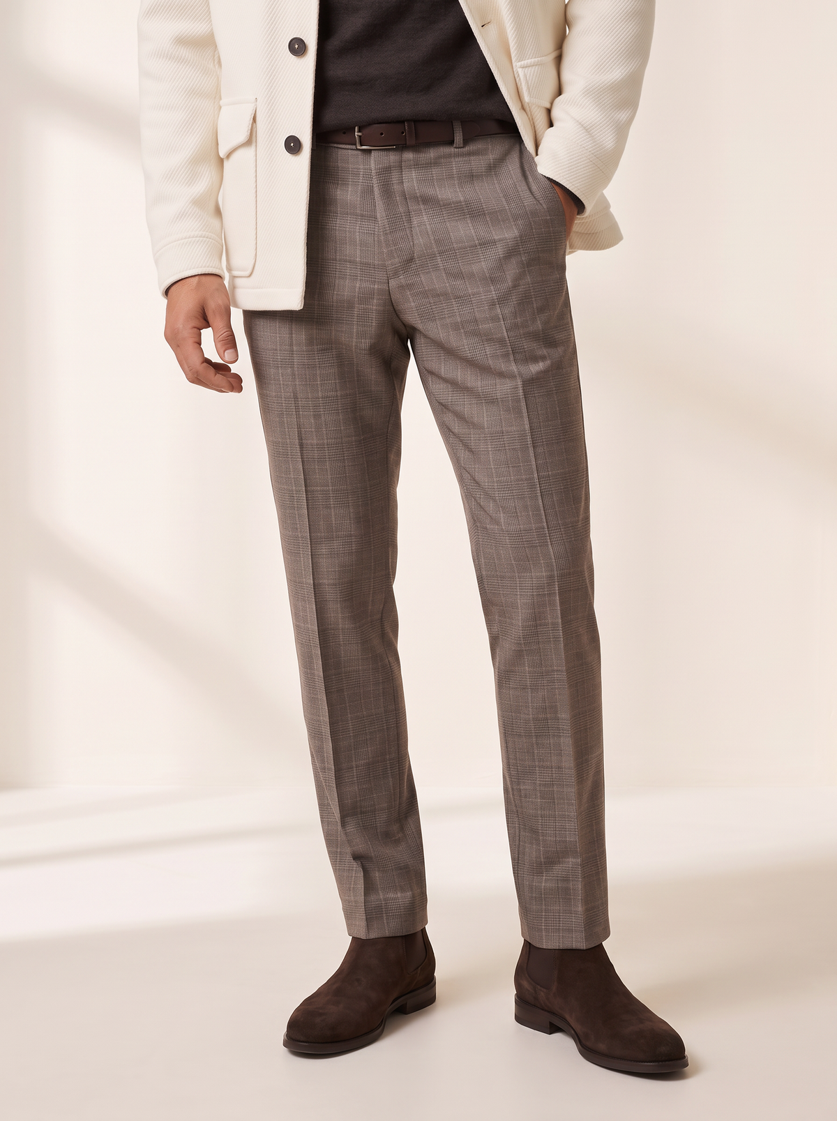 CRAIG STR PERFORMANCE STRETCH TROUSER – TAUPE GLEN PLAID - Hero Front