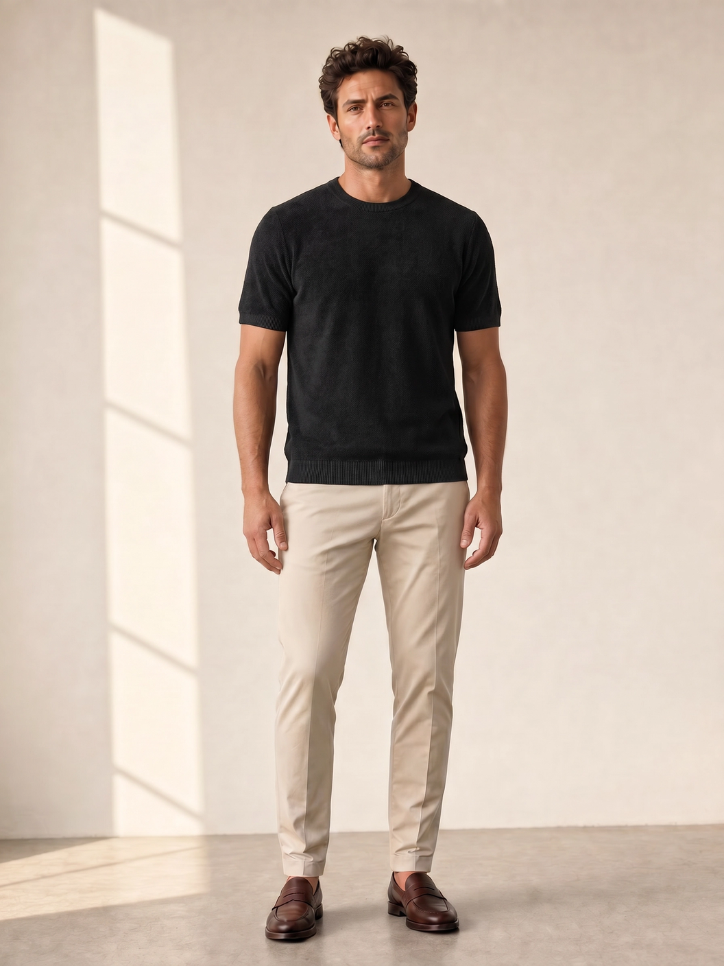 Gran Sasso Terry Cotton T-Shirt – Black - Full Front Model