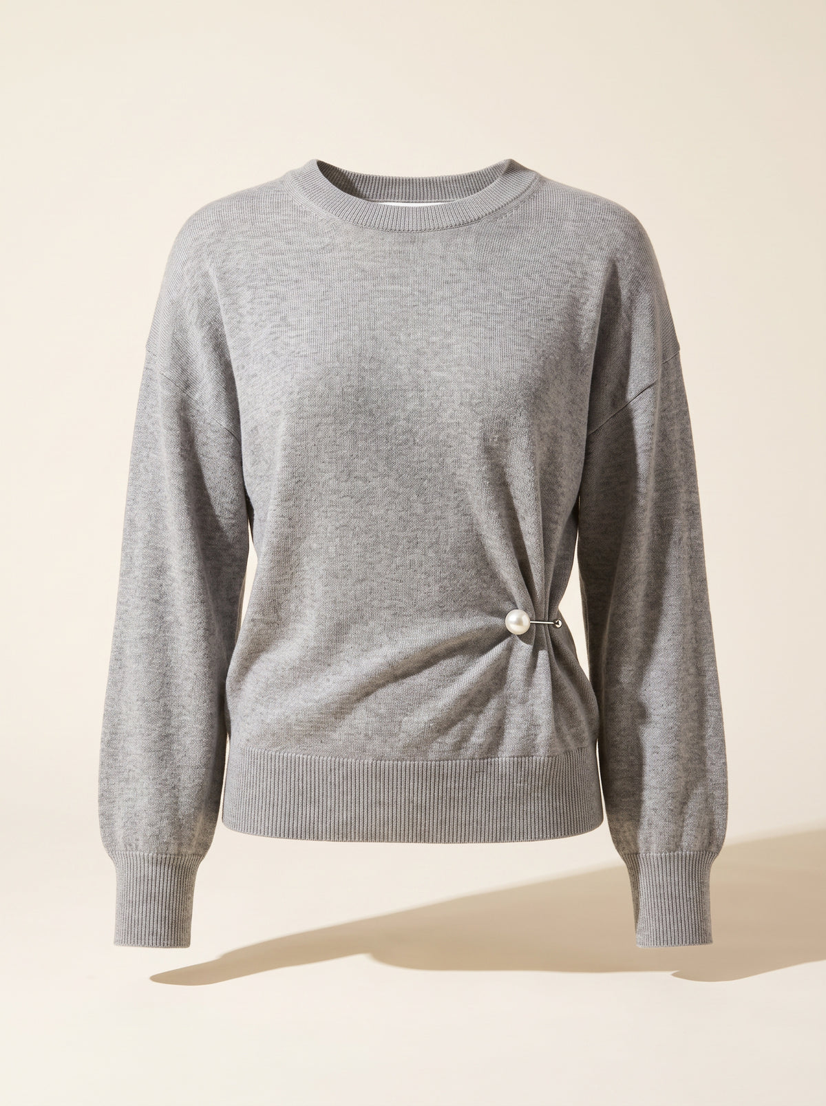 Frankie Pullover with Pearl Pin — Medium Heather Grey – MEDIUM HEATHER GREY - Ghost Front