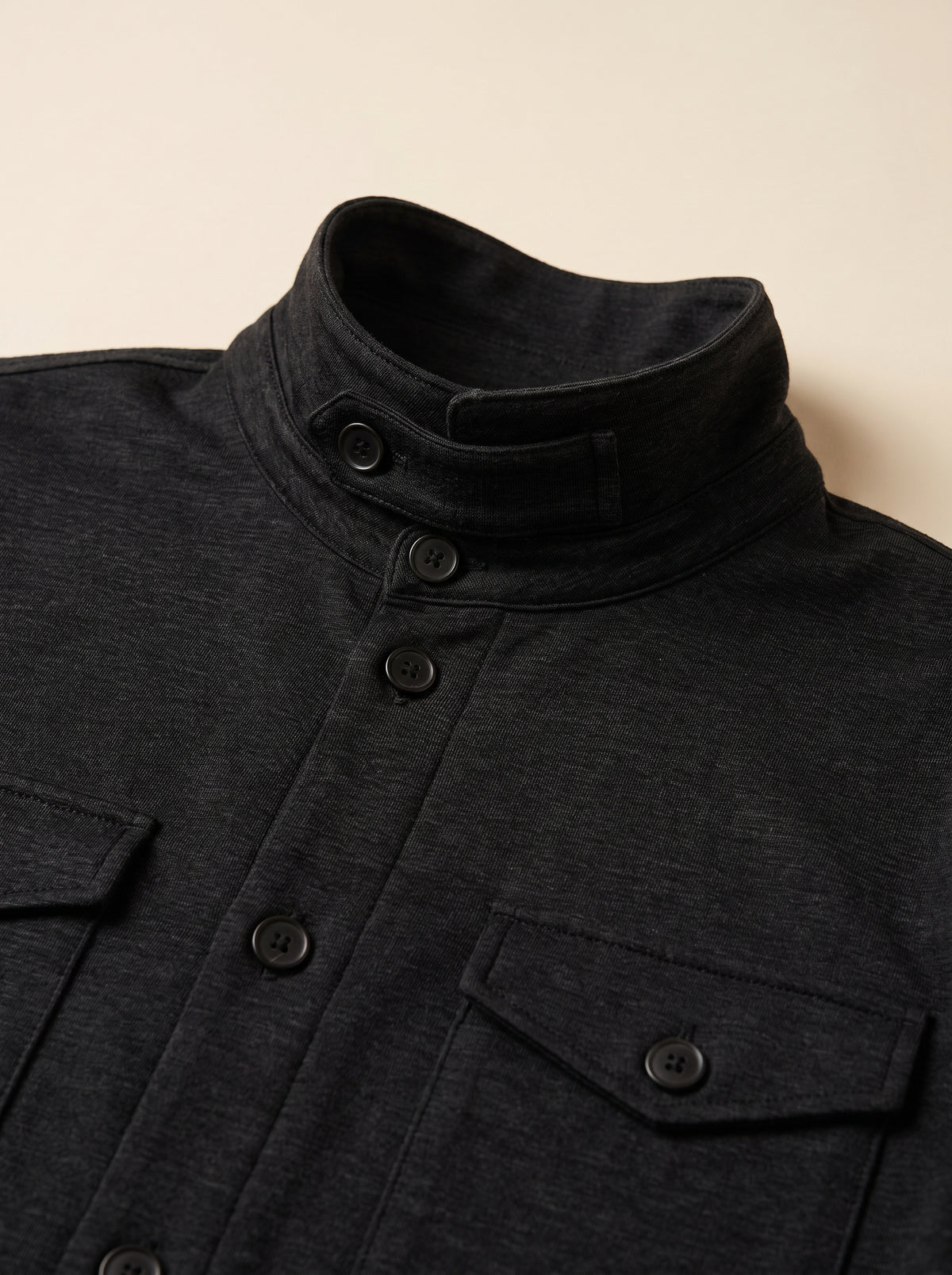 FRADI SLJ Overshirt – BLACK - Collar Placket Detail