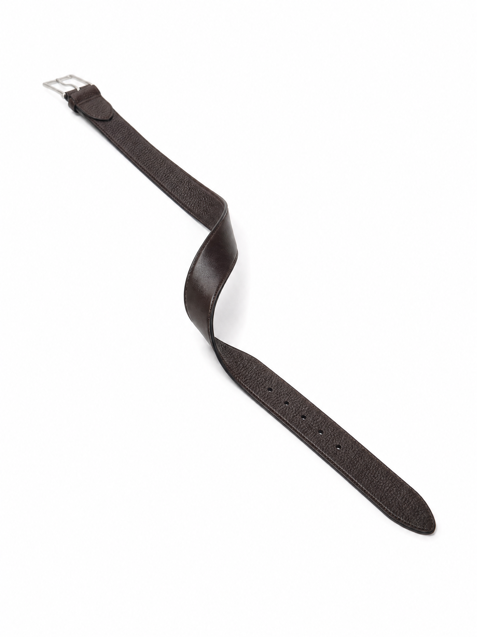 Paolo Vitale Pebbled Leather Belt – BROWN - Reverse & Tip Detail