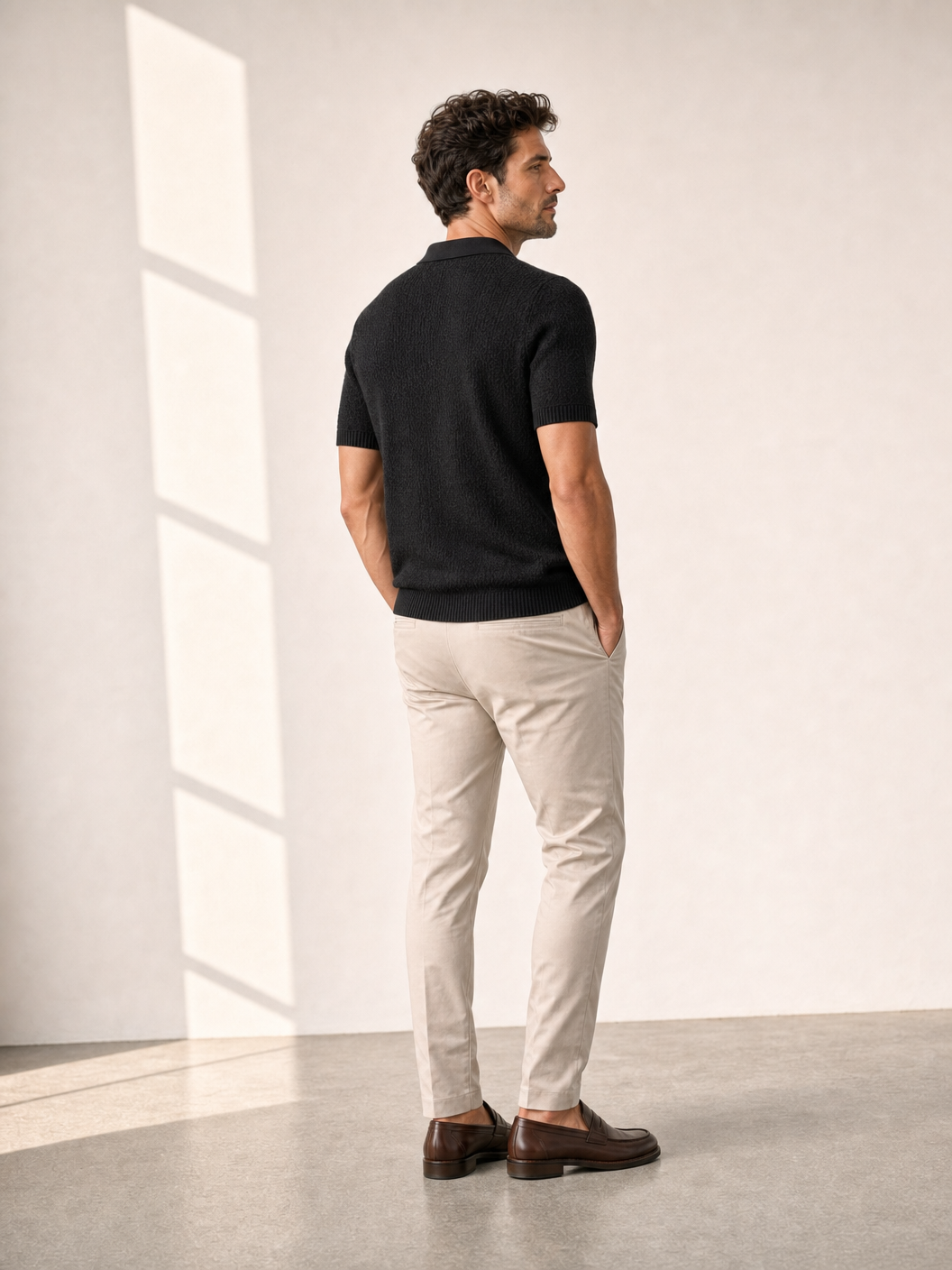 Ferrante Textured Polo – Black - Back Angle