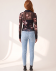 L’AGENCE Isola Long-Sleeve Mesh Button-Up – BLACK/MAUVE SMALL DISTRESSED ROSE - Full Back Model