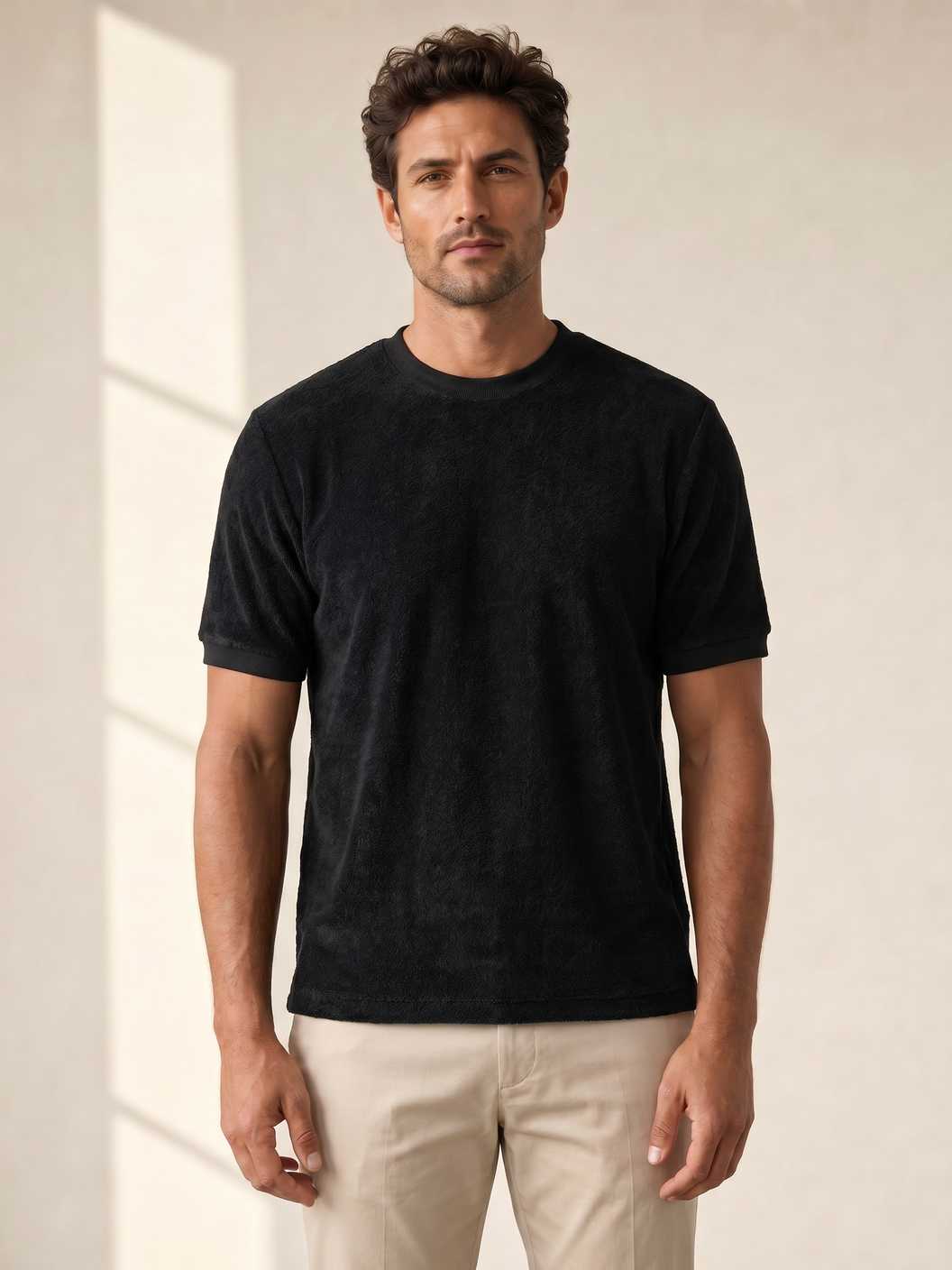 Gran Sasso Terry Cotton T-Shirt – Black - Hero Front