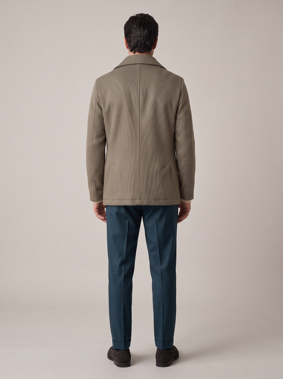 FERRANTE ESSENTIAL TEXTURED MERINO CREWNECK – WARM CREAM - Full Back Model