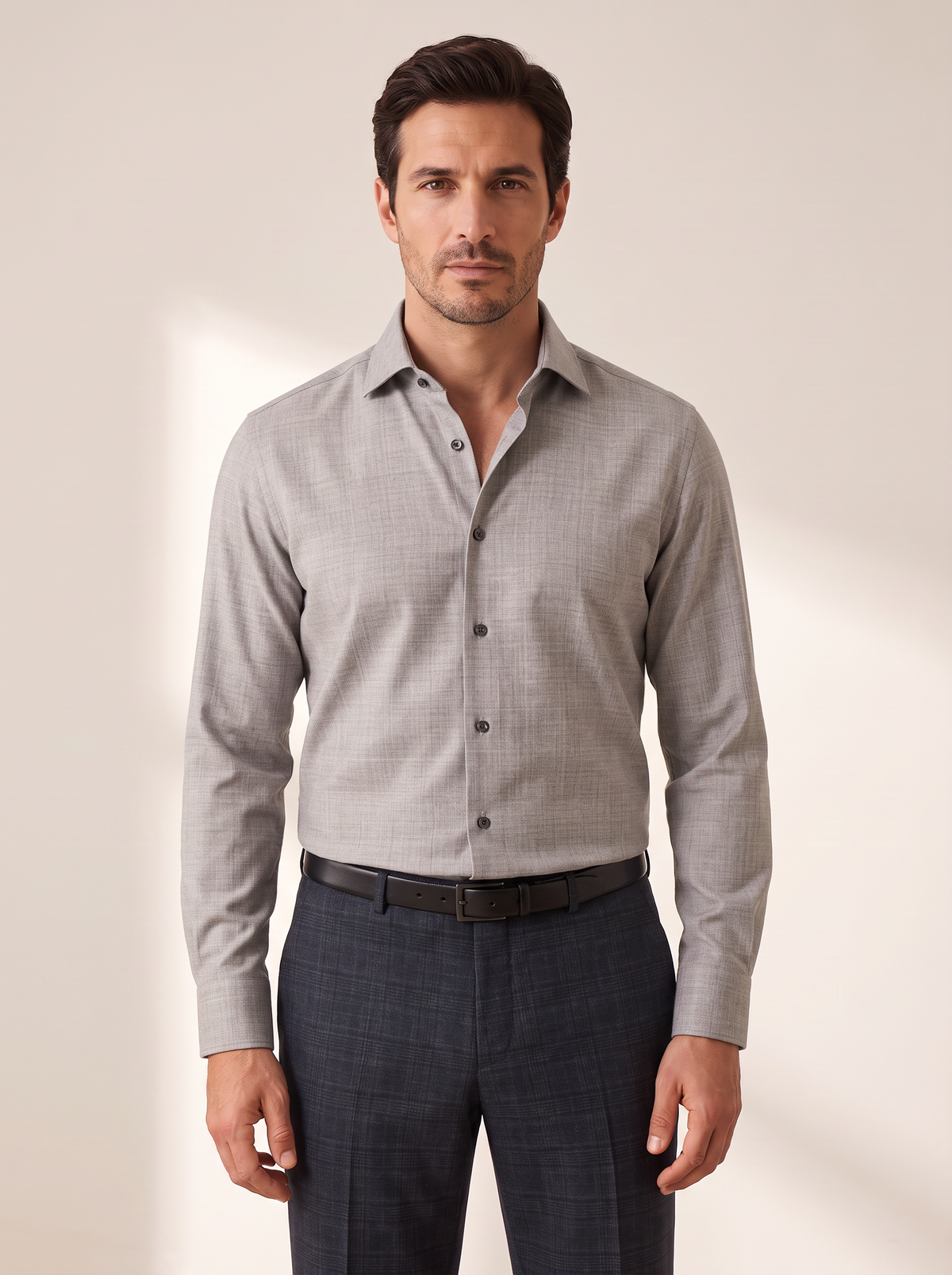 GORDON SC VIRGIN WOOL SHIRT – LIGHT GREY MELANGE - Hero Front