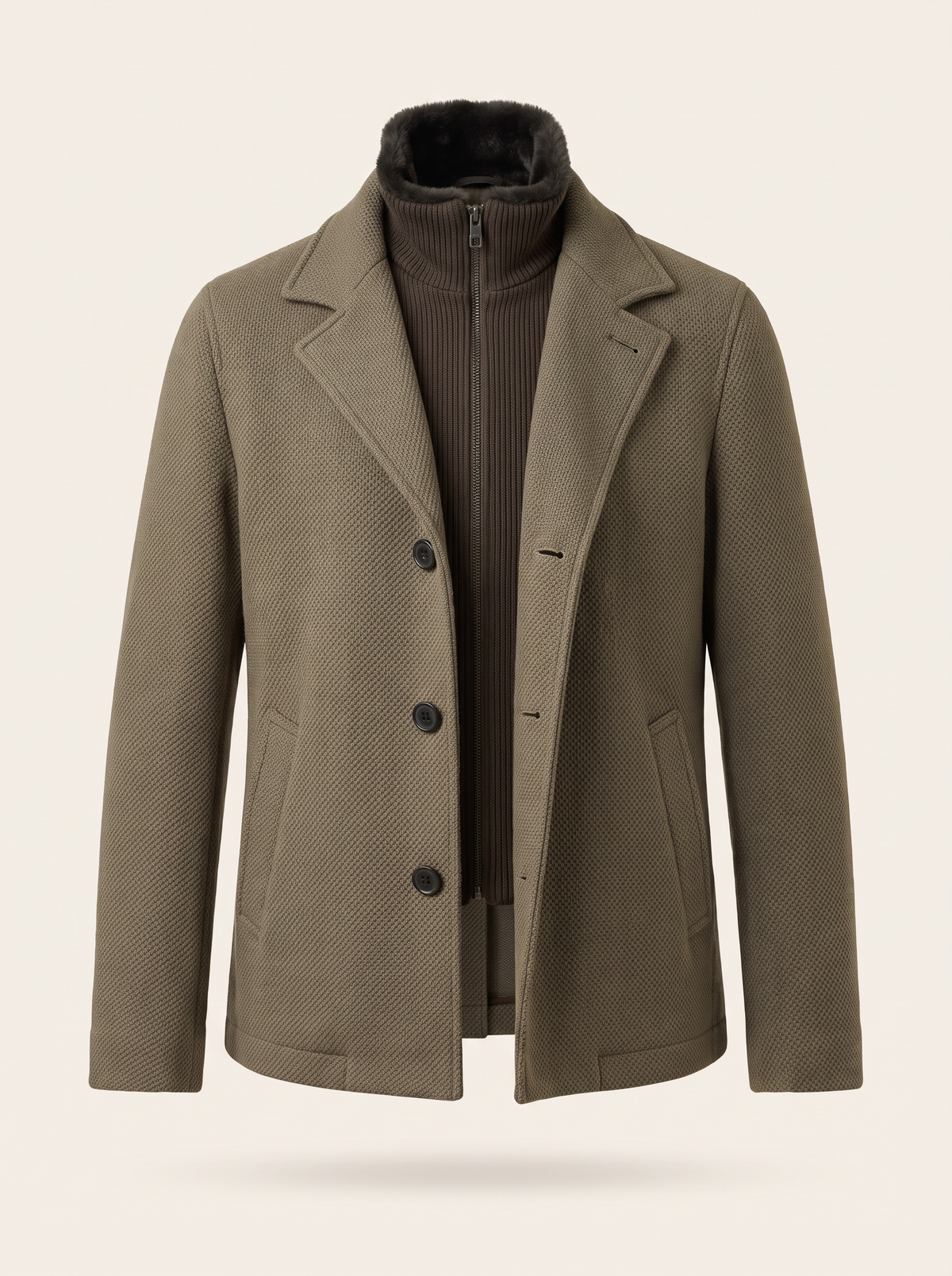 WOOL-BLEND JACKET WITH DETACHABLE BIB – OLIVE - Ghost Front