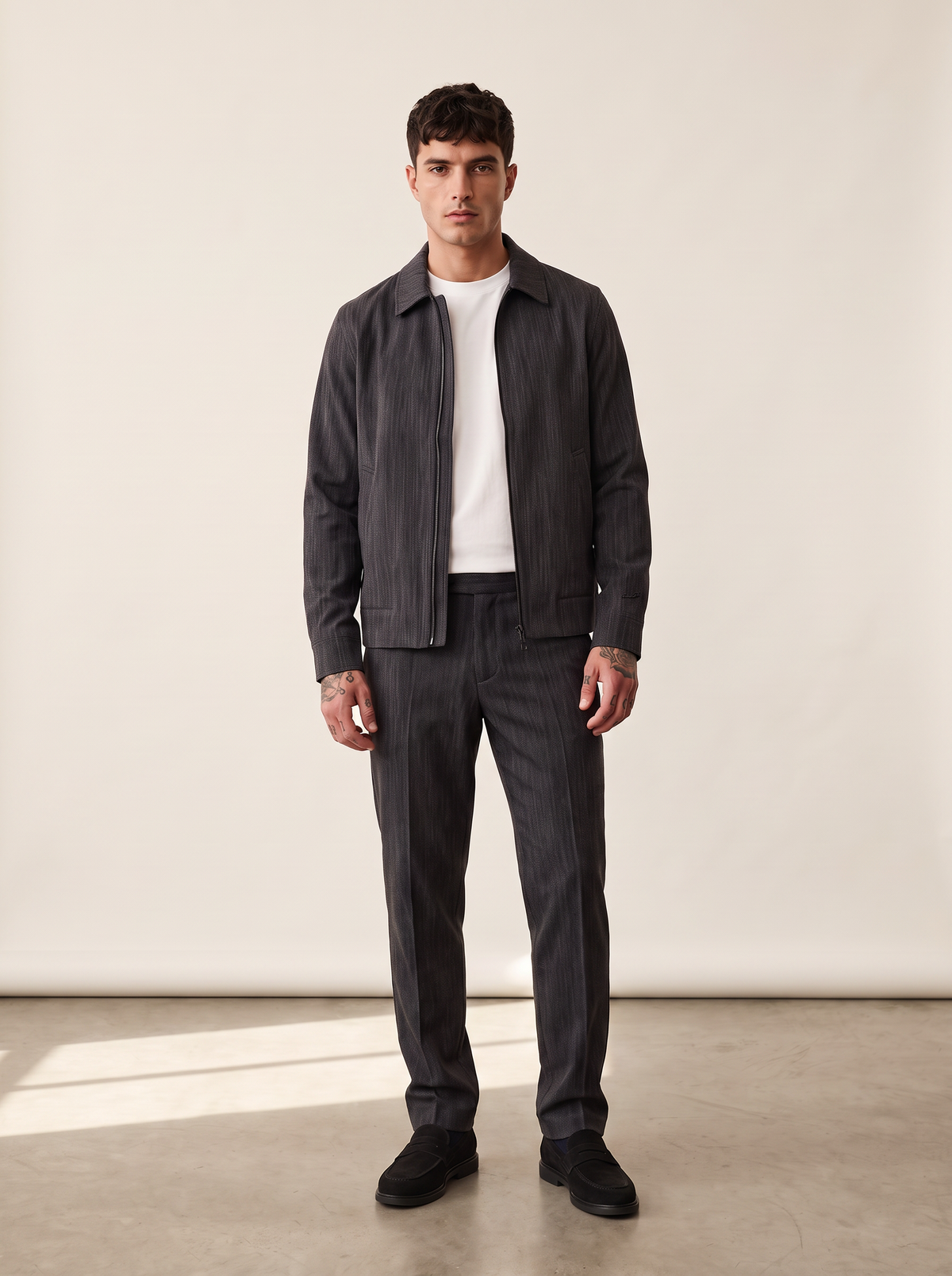 HERRINGBONE COACH JACKET - LES DEUX – BLACK - Full Front Model