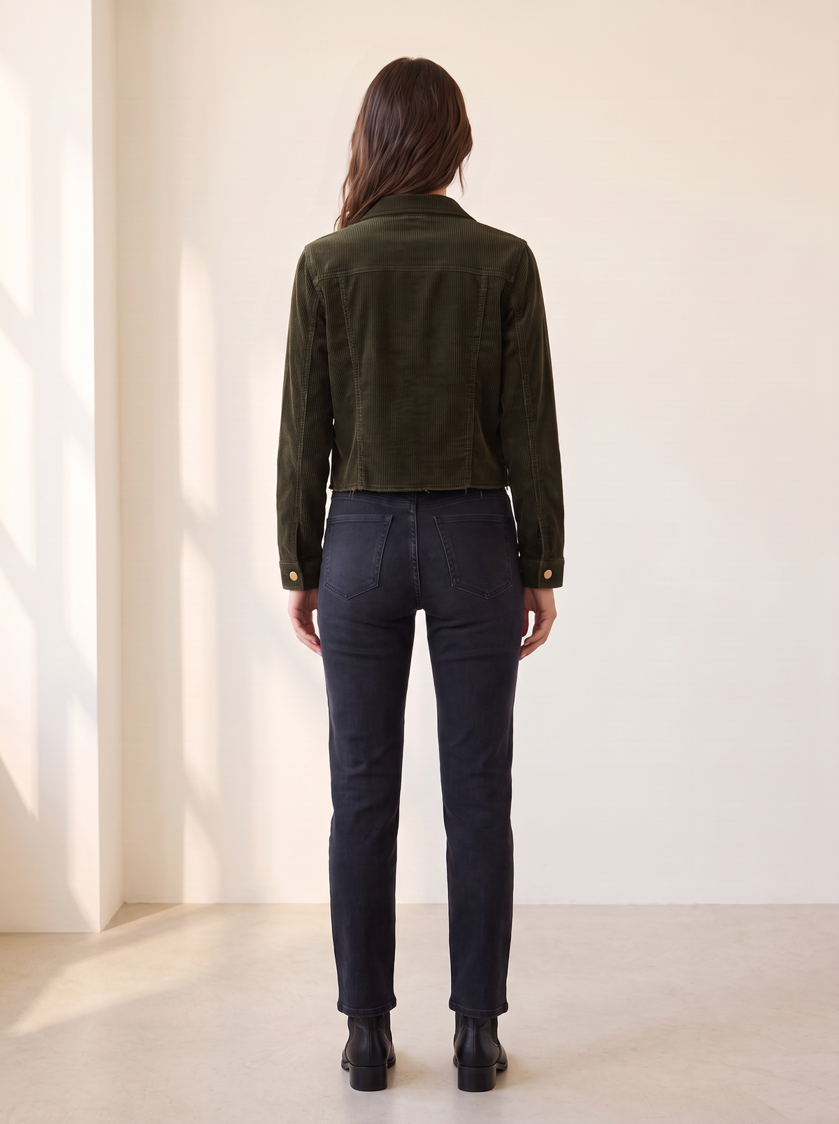 L’AGENCE Janelle Corduroy Jacket – ARMY - Full Back Model