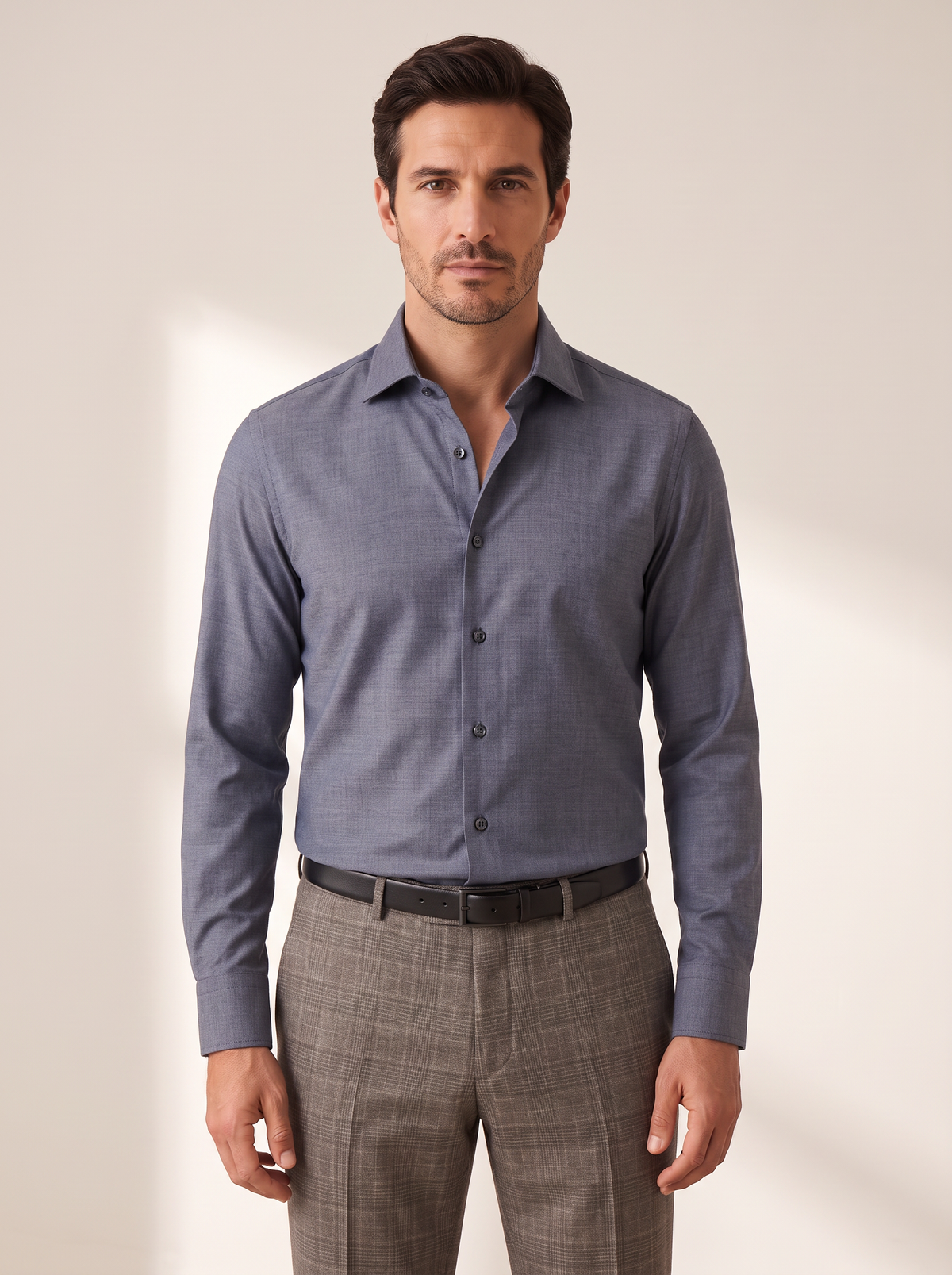 GORDON SC VIRGIN WOOL SHIRT – BLUE GREY MELANGE - Hero Front