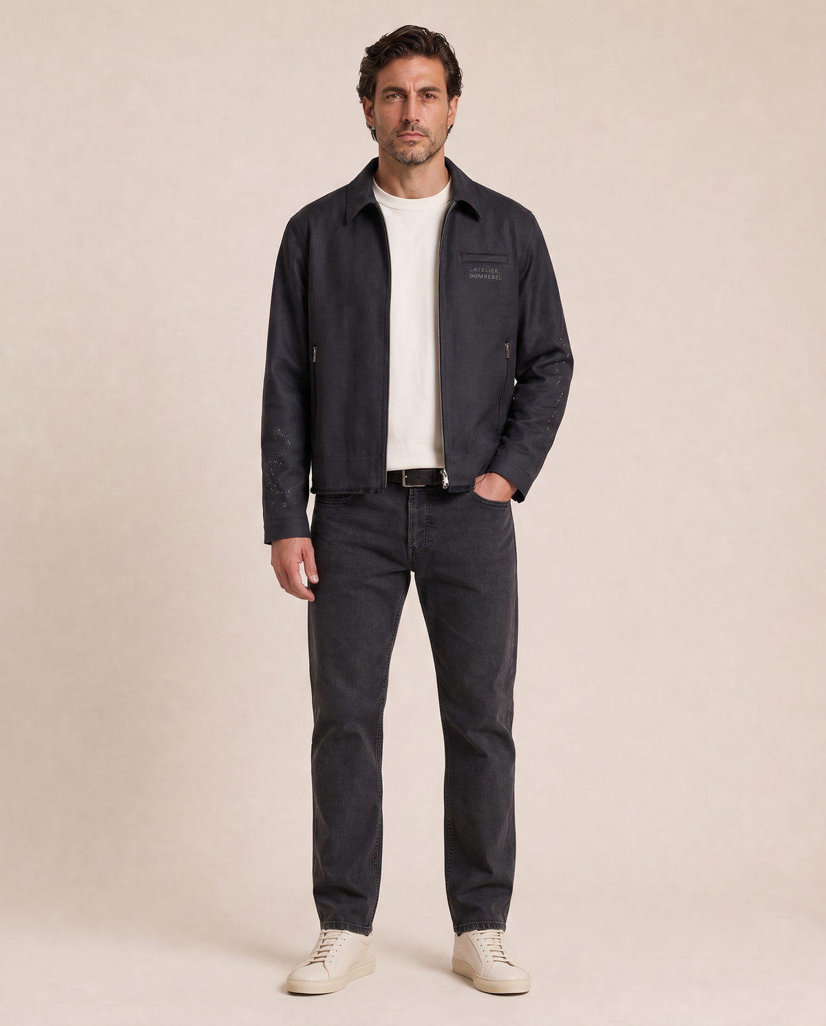 BACKSTAGE WOOL JACKET - DOM REBEL – BLACK - Full Front Model