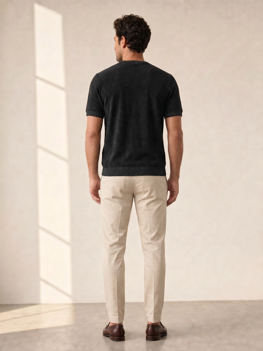 Gran Sasso Terry Cotton T-Shirt – Black - Full Back Model