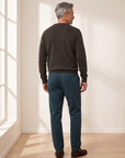 MERINO MOULINE WOOL CREWNECK – DARK BROWN - Full Body Back