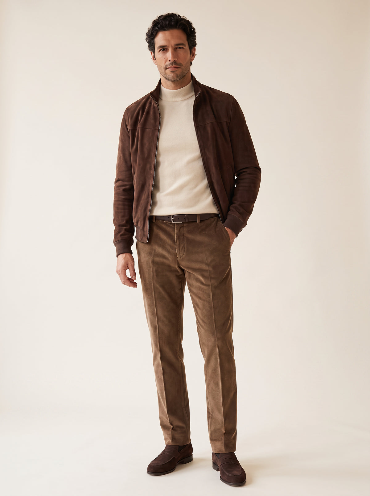 Brandon Corduroy Trousers – SAND – DARK BROWN - Full Body Front