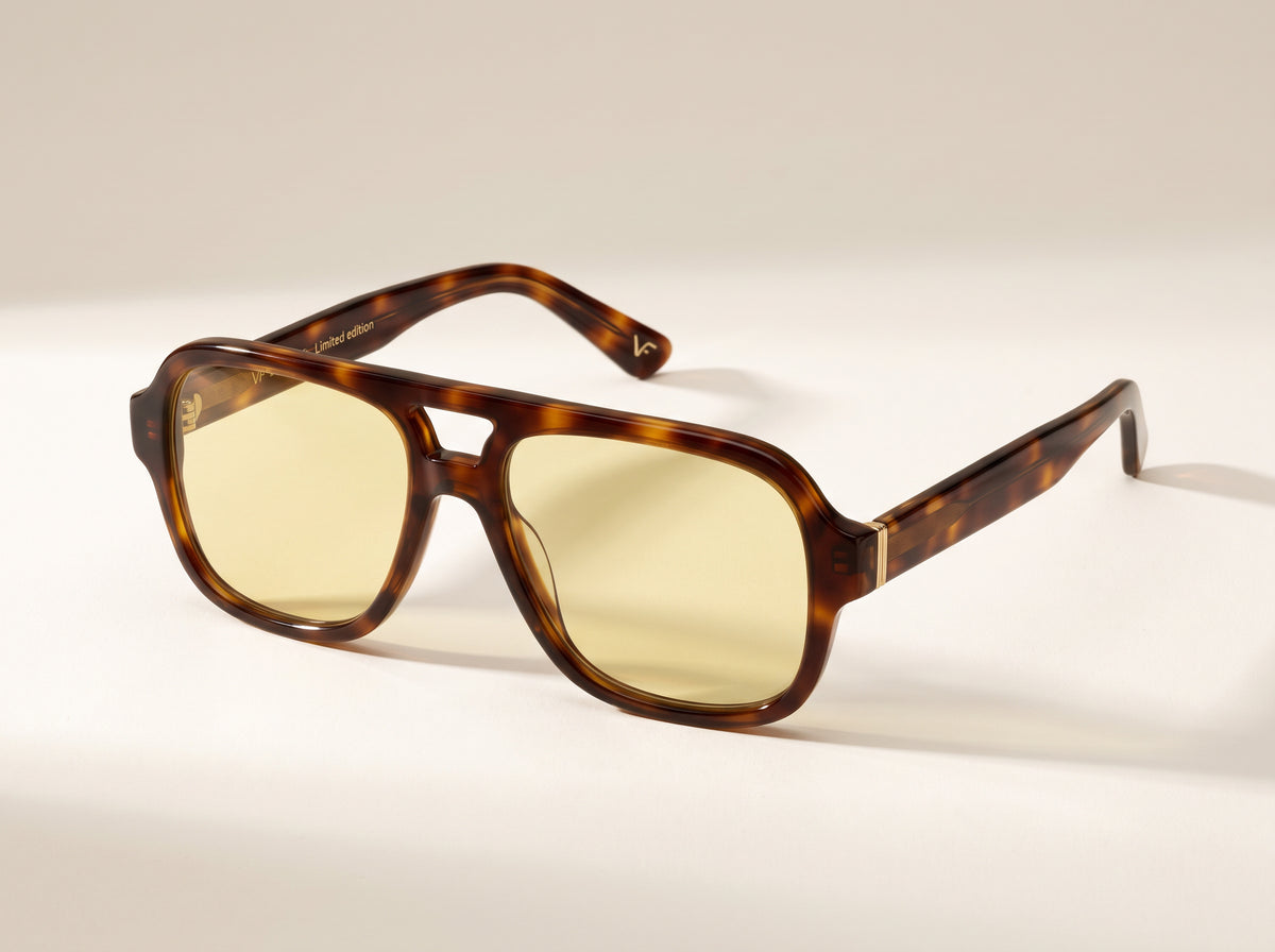 Vintage Frames King Size Brown Tortoise Acetate – Yellow – BROWN TORTOISE / YELLOW - Three-quarter