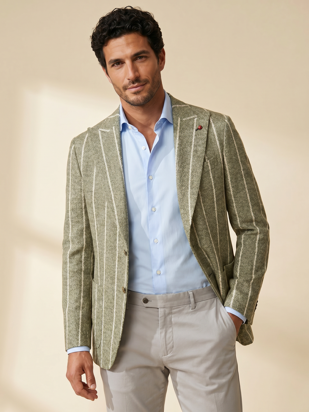 Fugàto Wide Pin Stripe Knit Blazer – Green - Hero Front