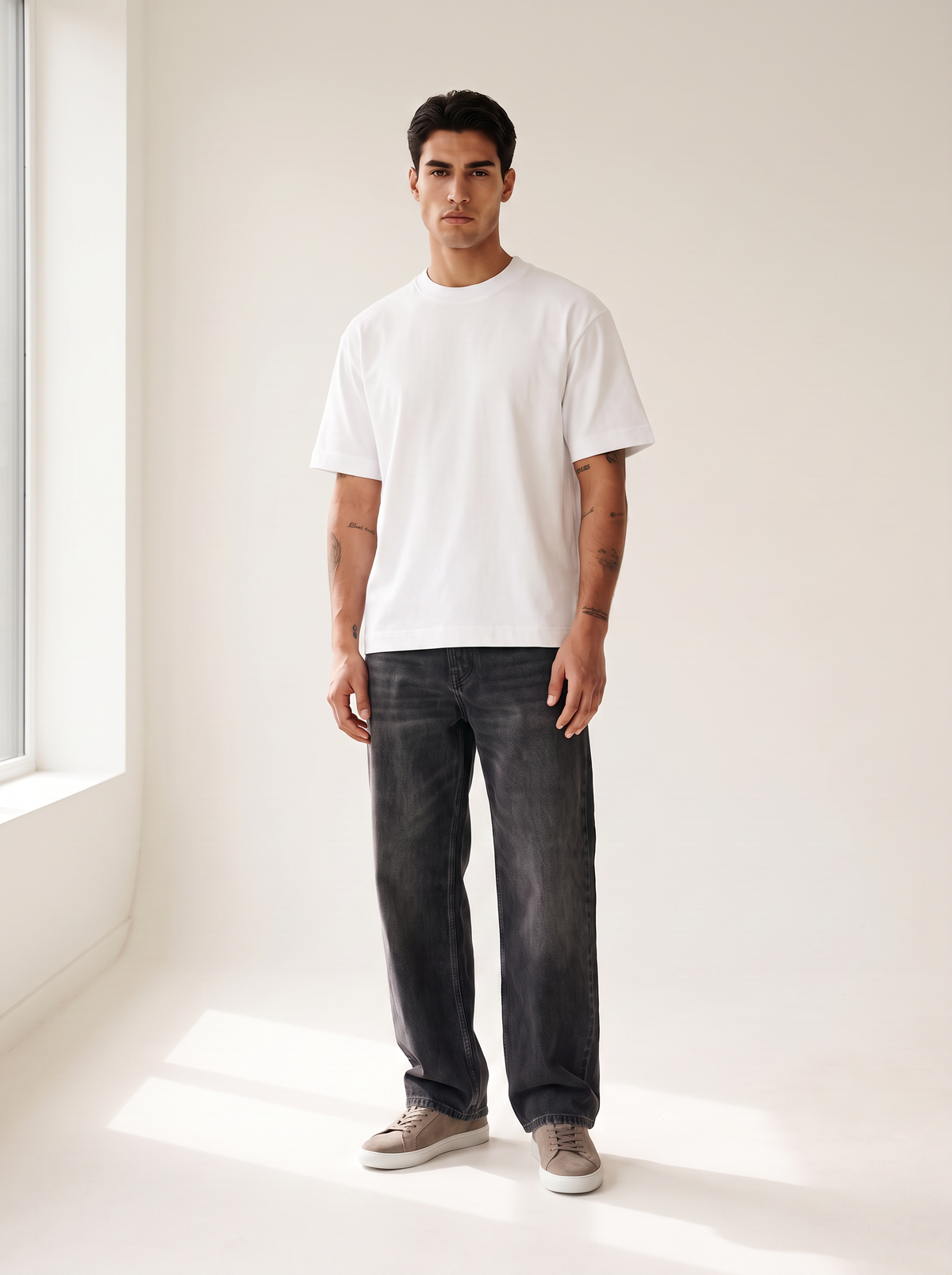 HEAVYWEIGHT T-SHIRT - LES DEUX – WHITE - Full Front Model