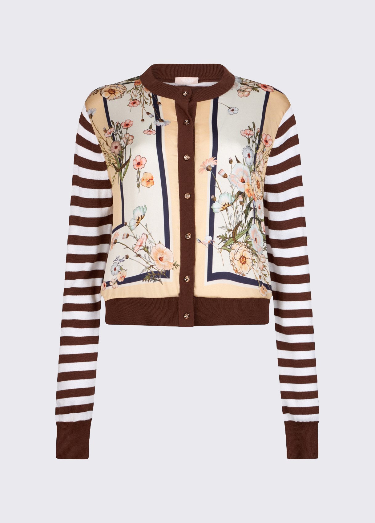 Cardigan with printed twill insert