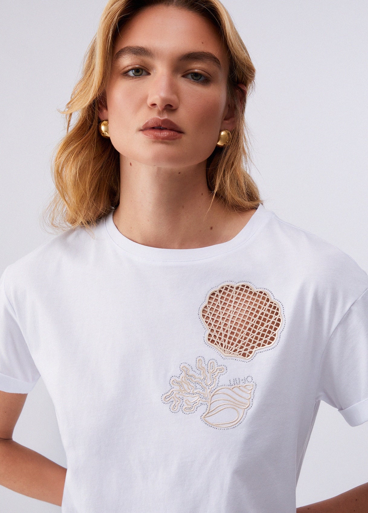 T-shirt with openwork embroidery