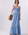 Long linen-blend dress