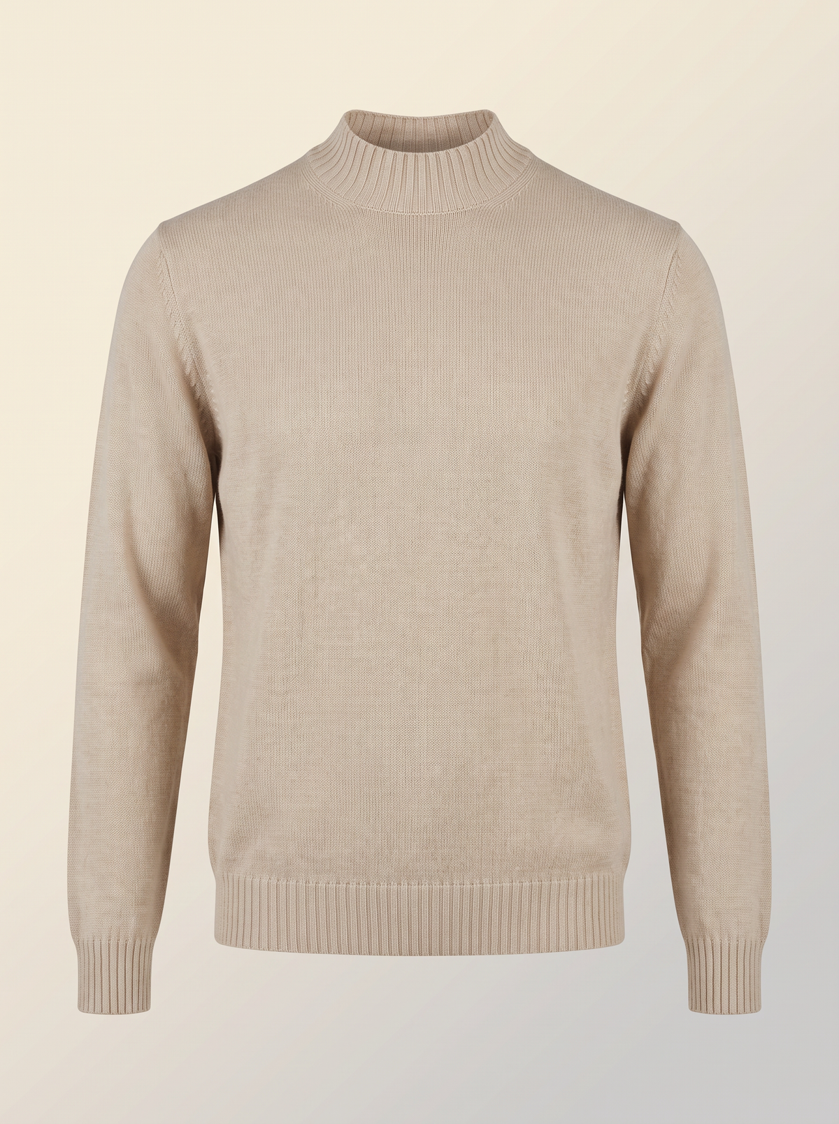 FERRANTE ESSENTIAL GARMENT-DYED MERINO MOCK NECK – LIGHT SANDY BEIGE - Ghost Mannequin Front