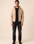 NIGHTCRAWLER KNIT HOODIE - DOM REBEL – BEIGE - Full Front Model