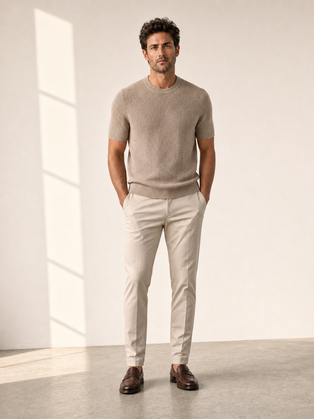 Ferrante Textured Linen T-Shirt – Taupe - Hero Front