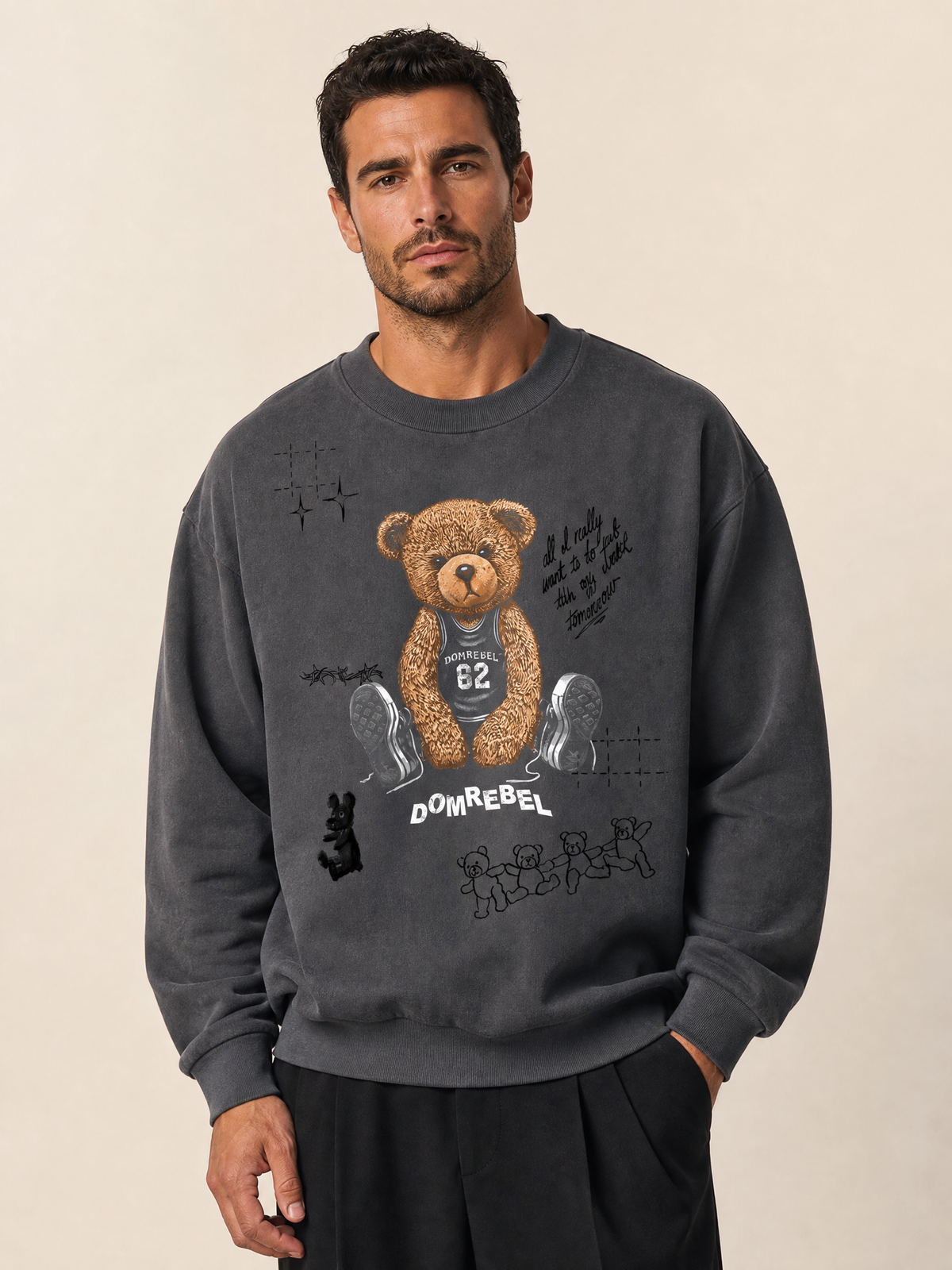 PLAY SKETCH SWEATSHIRT - DOM REBEL – FADE BLACK - Hero Front