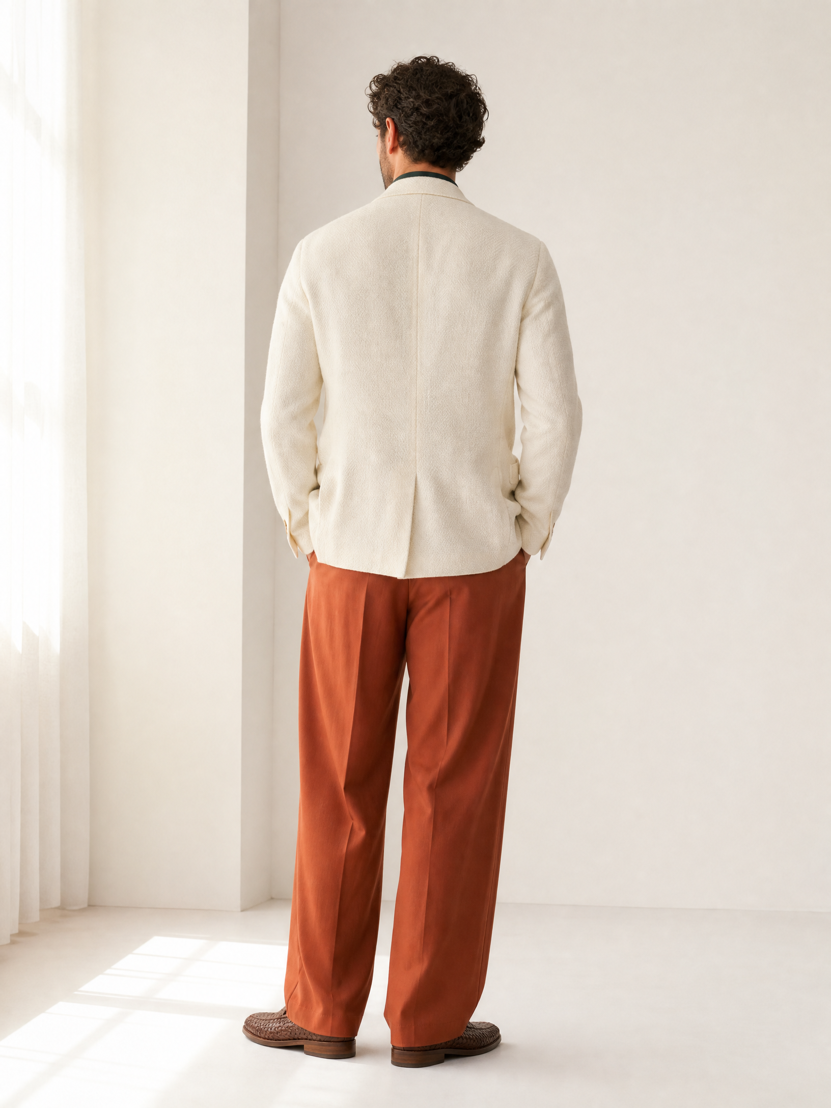 DB Knit Peak Lapel Blazer Gabriele Pasini – IVORY - Full Back Model